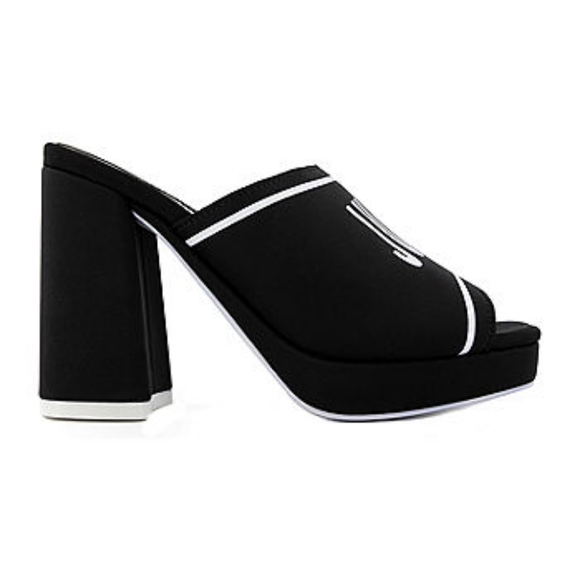 NWT Juicy Couture Girly Black Open Toe Chunky Heel in Black & White Size 11 - Picture 3 of 11